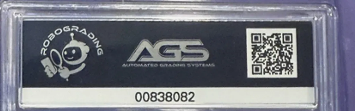 Close view of the back label on a AGS / Robograding (Automated Grading Systems) slab