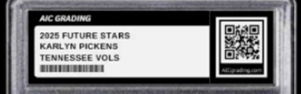 Close view of the back label on a AIC Grading (Authentic Investment Company) slab