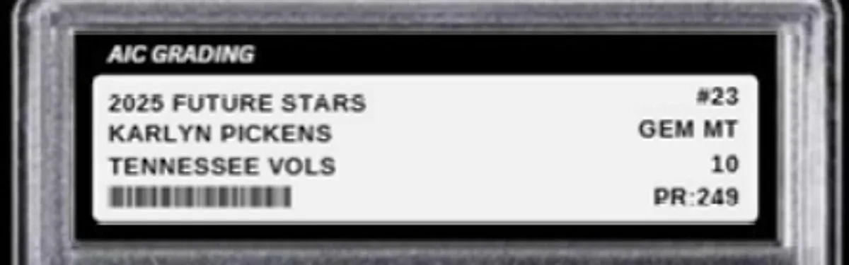 Close view of the front label on a AIC Grading (Authentic Investment Company) slab