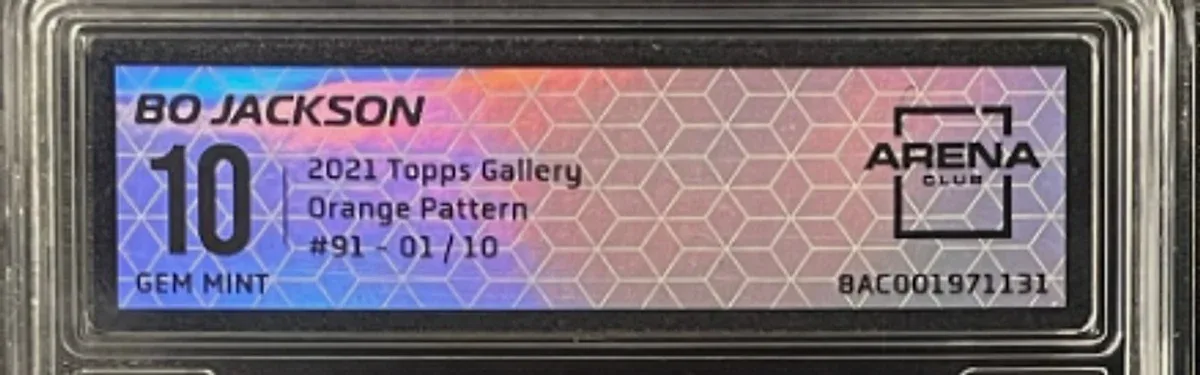 Close view of the front label on a Arena Club slab