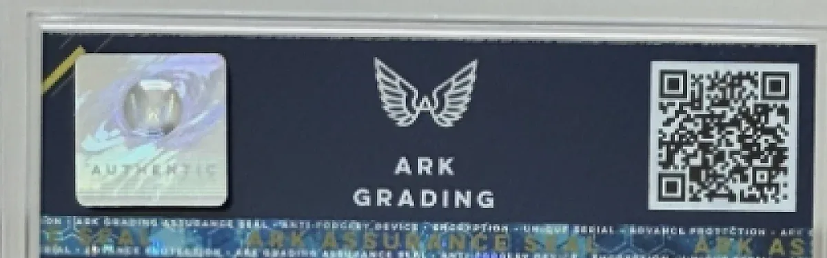 Close view of the back label on a ARK Grading slab