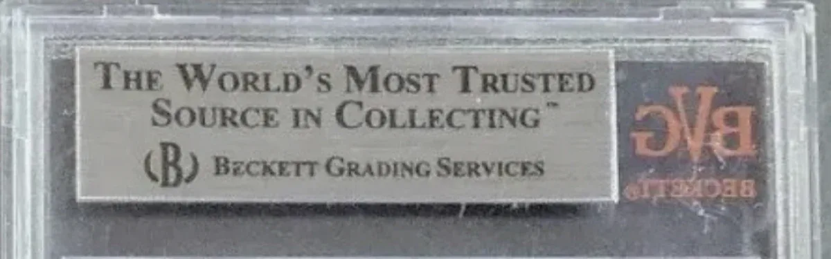 Close view of the back label on a BVG (Beckett Vintage Grading) slab