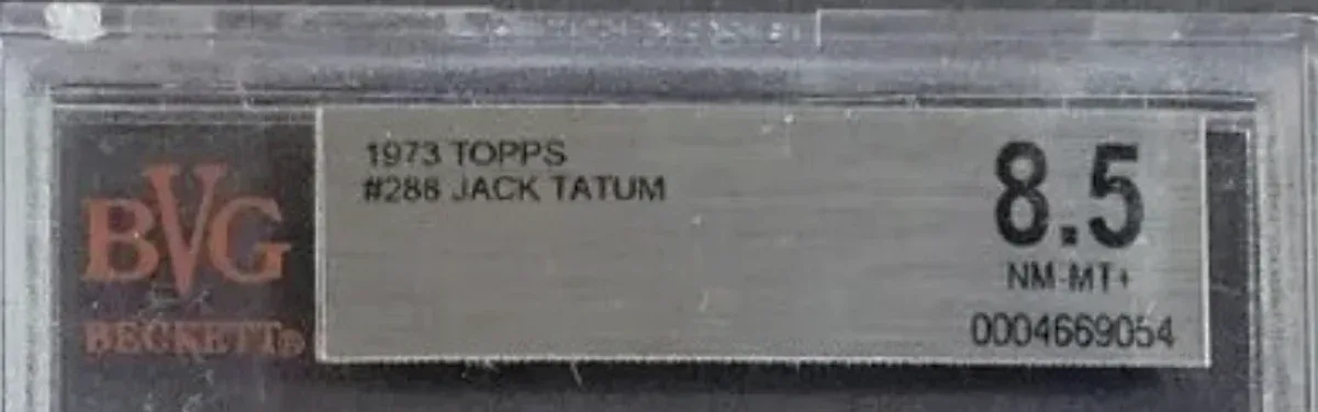 Close view of the front label on a BVG (Beckett Vintage Grading) slab