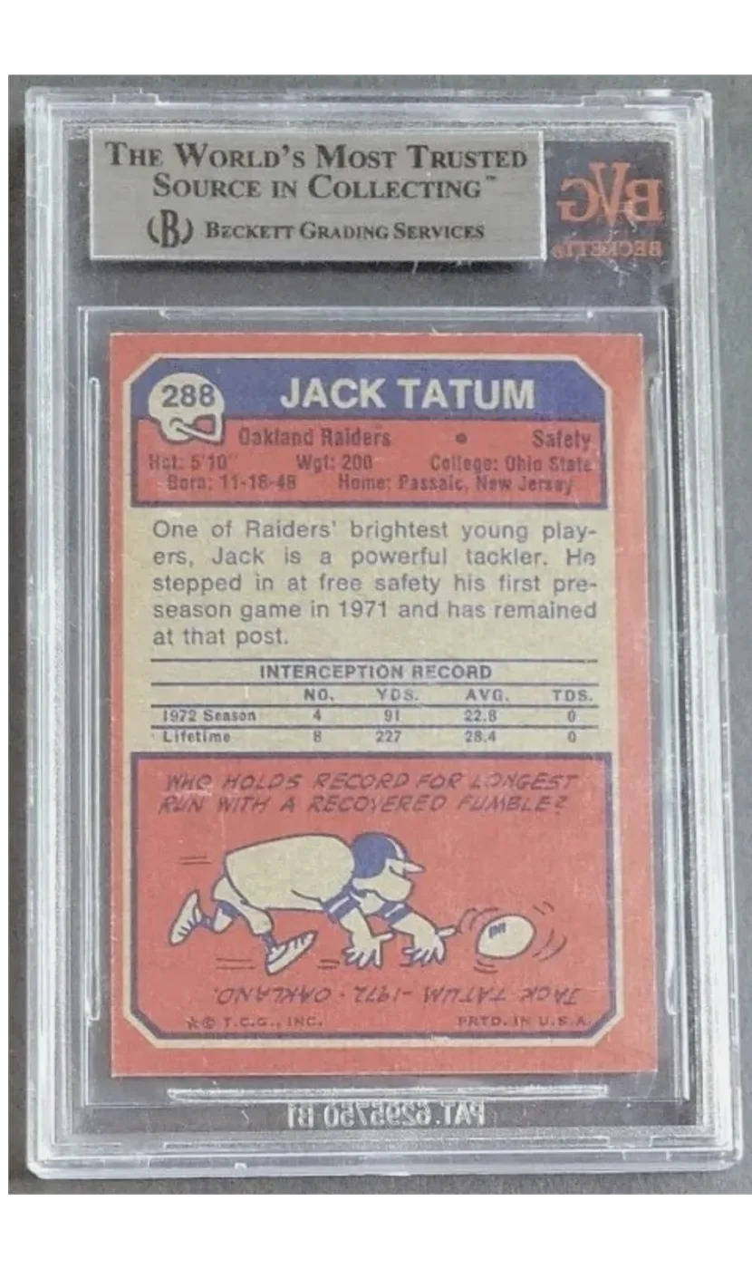 Example of a BVG (Beckett Vintage Grading) graded slab, back