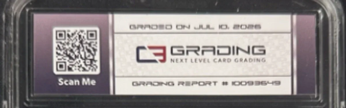 Close view of the back label on a C3 Grading slab