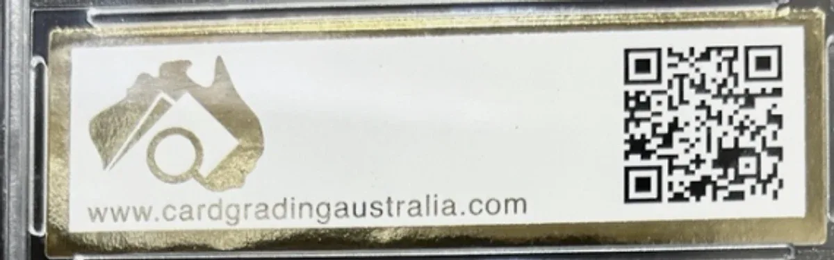 Close view of the back label on a CGA (Card Grading Australia) slab