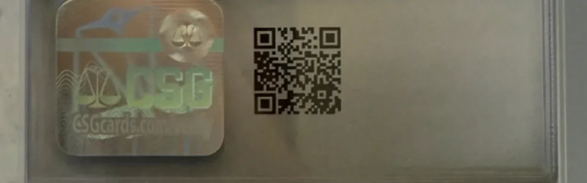 Close view of the back label on a CSG (Certified Sports Guaranty) slab
