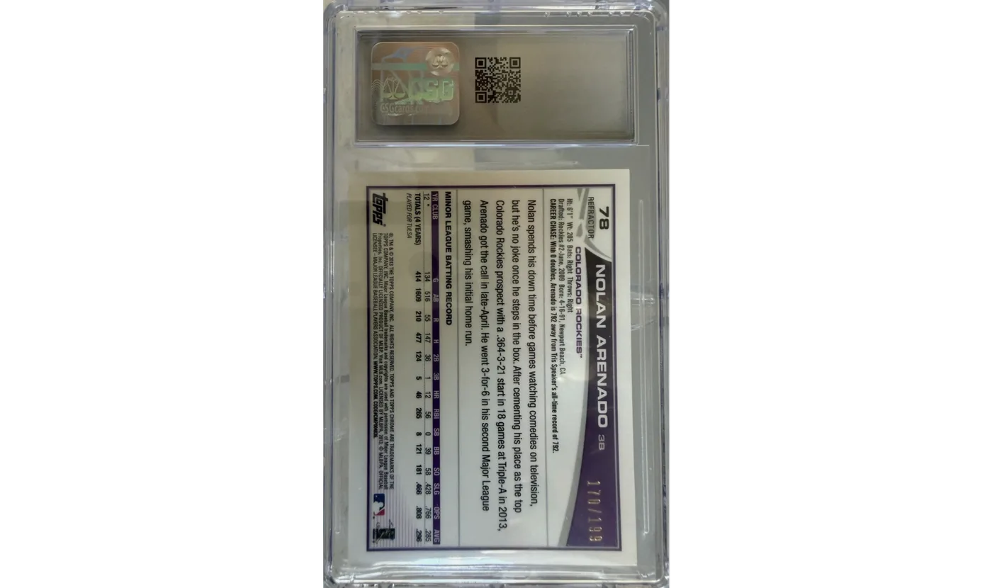 Example of a CSG (Certified Sports Guaranty) graded slab, back
