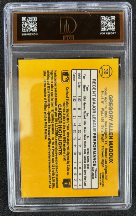 Example of a DCI Grading (Dallas Card Investors) graded slab, back