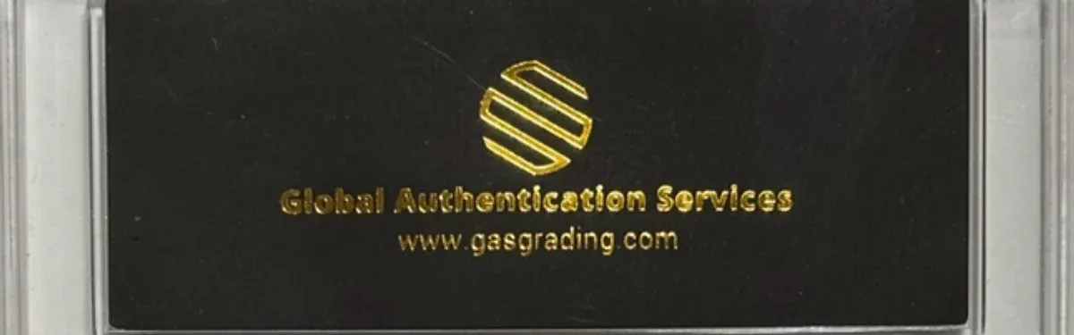 Close view of the back label on a GAS (Global Authentication Services) slab