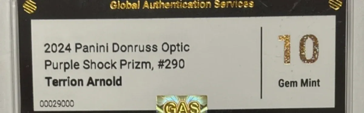 Close view of the front label on a GAS (Global Authentication Services) slab