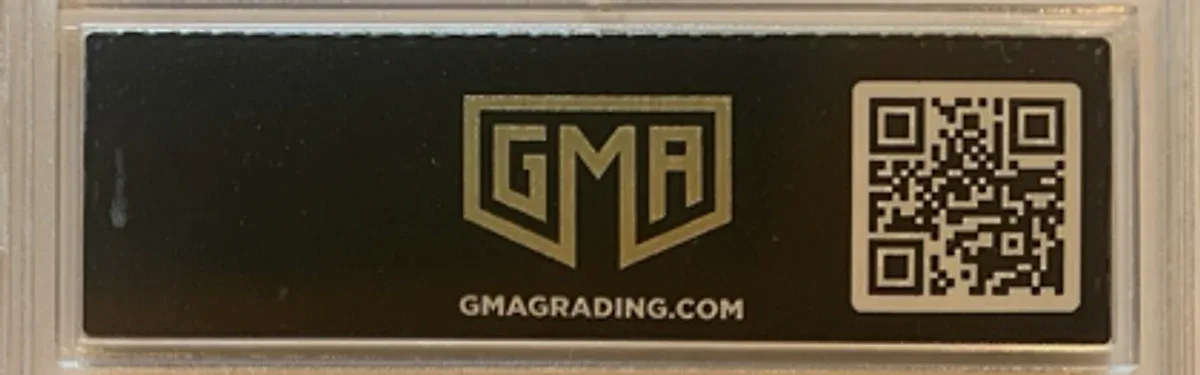 Close view of the back label on a GMA Grading & Authentication slab
