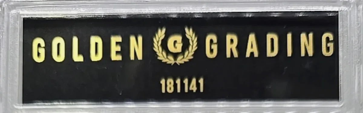 Close view of the back label on a Golden Grading slab