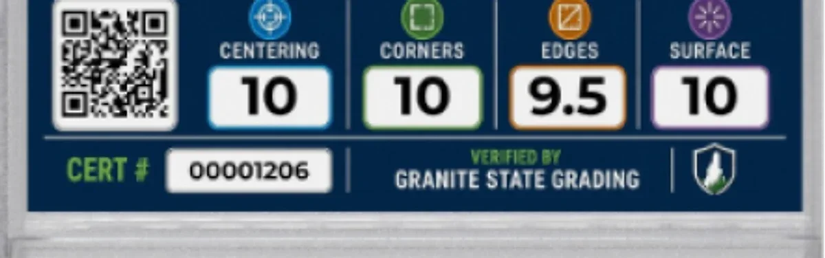 Close view of the back label on a Granite State Grading slab