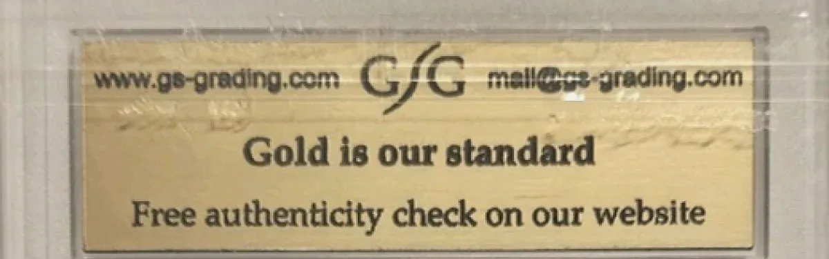 Close view of the back label on a GSG (Gold Standard Grading) slab