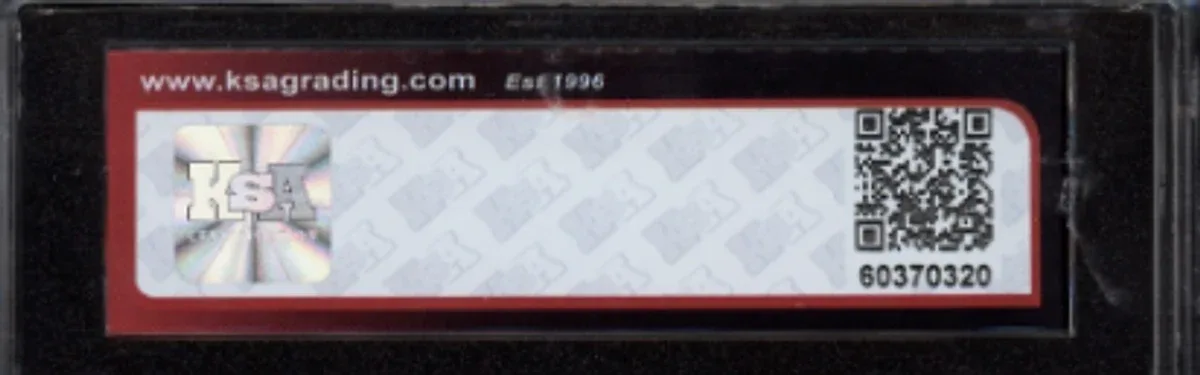 Close view of the back label on a KSA Certification slab