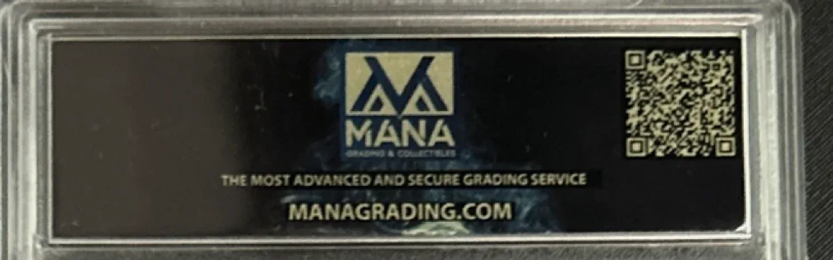 Close view of the back label on a Mana Grading slab