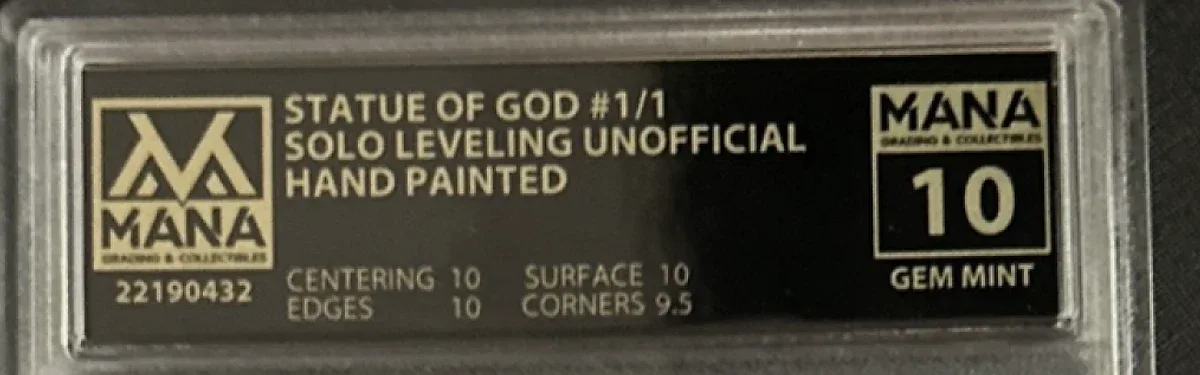 Close view of the front label on a Mana Grading slab