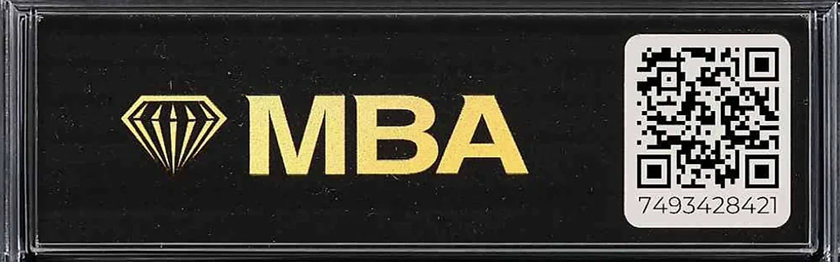 Close view of the back label on a MBA (Mike Baker Authenticated) slab