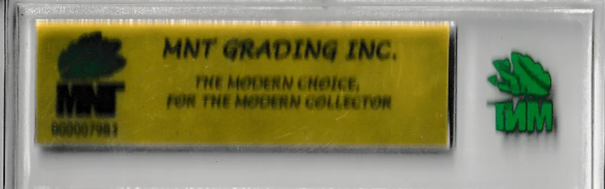 Close view of the back label on a MNT Grading slab