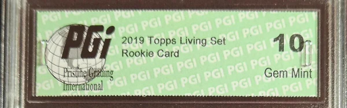 Close view of the front label on a PGI (Pristine Grading International) slab