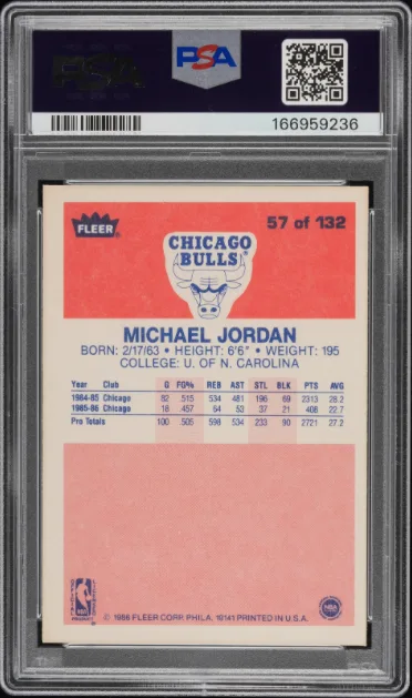 Example of a PSA (Professional Sports Authenticator) graded slab, back