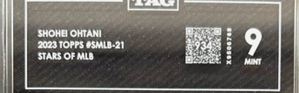 Close view of the front label on a TAG (Technical Authentication & Grading) slab