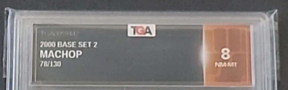 Close view of the front label on a TGA (True Grade Authentication) slab