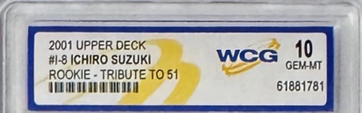 Close view of the front label on a WCG (World Class Grading) slab