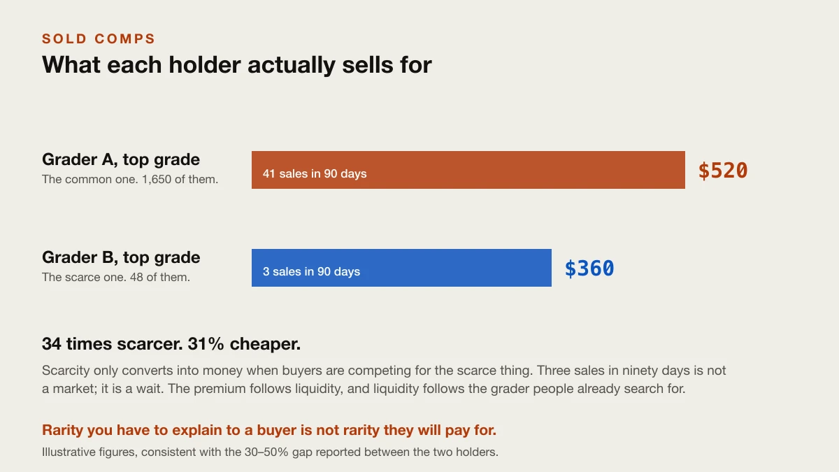 Placeholder: sold comps for the same card in both holders